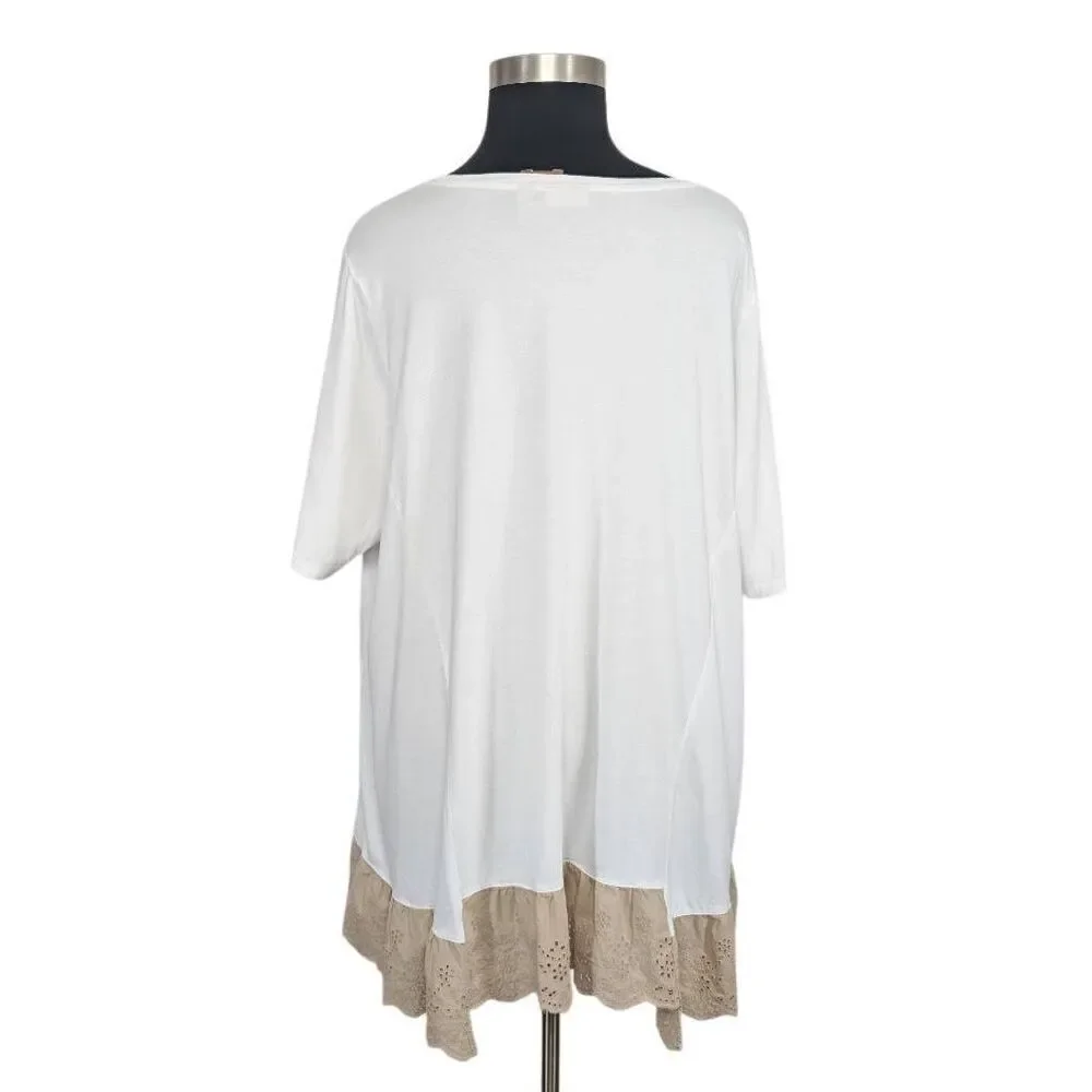 Logo Lori Goldstein 4X White Mini Dress Tunic Top Pockets Cottagecore Lagenlook